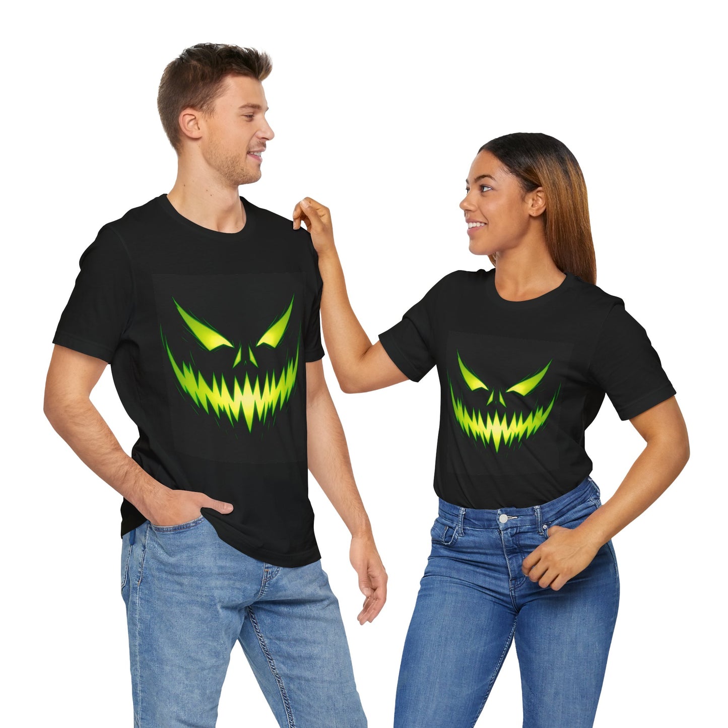 Sinister Neon Green Jack-O-Lantern Face T-Shirt | Halloween Horror Pumpkin Glow Shirt | Spooky Graphic Tee