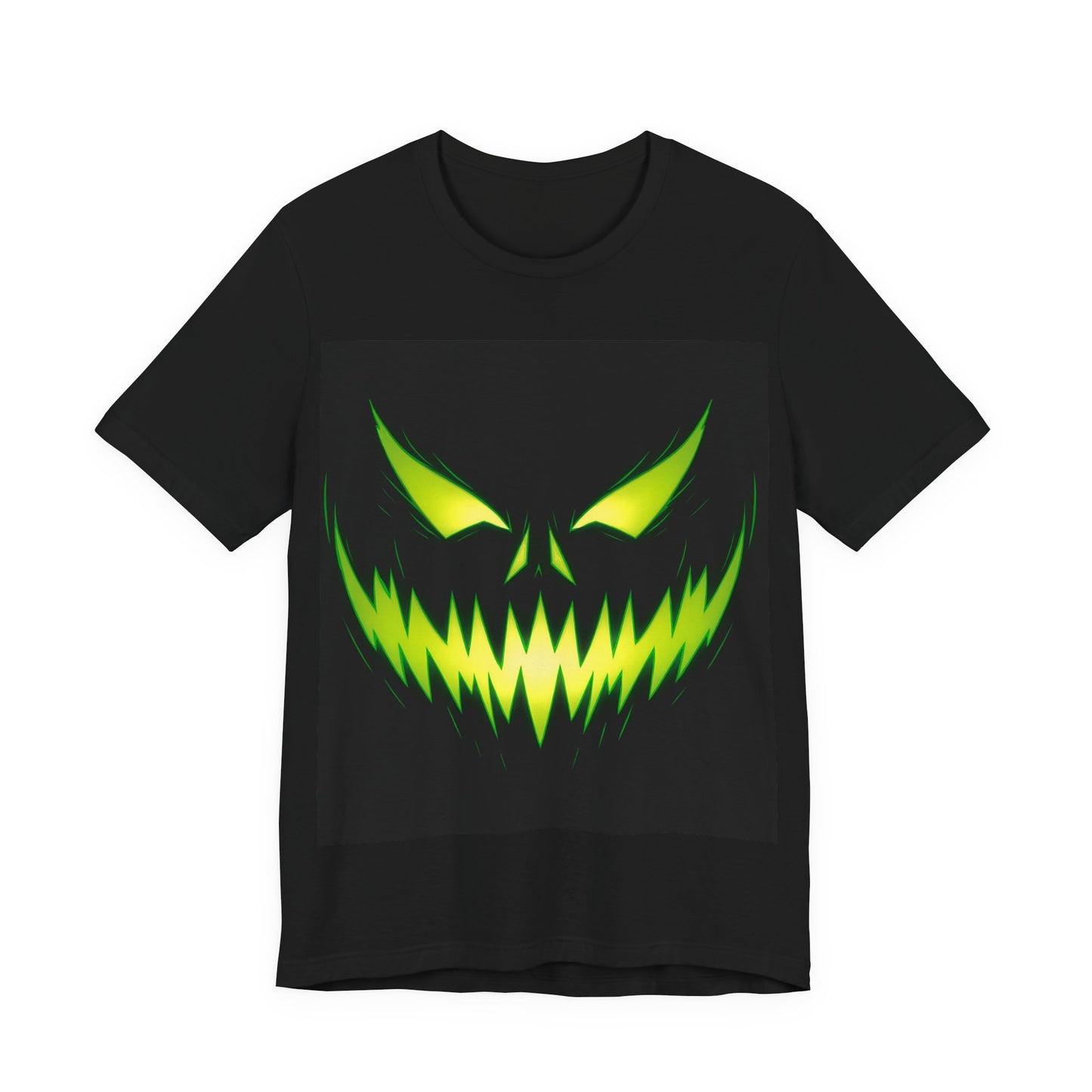 Sinister Neon Green Jack-O-Lantern Face T-Shirt | Halloween Horror Pumpkin Glow Shirt | Spooky Graphic Tee
