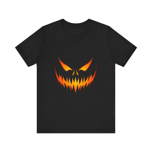 Scary Pumpkin Face Jack-O-Lantern T-Shirt | Halloween Orange Glow Shirt | Creepy Horror Pumpkin Graphic Tee