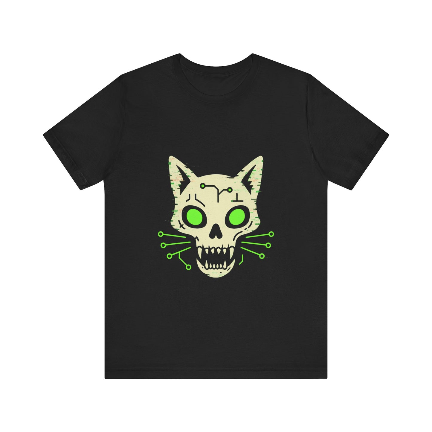 Circuit Cat Skull Shirt | Gothic PCB Cat Skull Tee | Neon Green Cyber Occult Design
