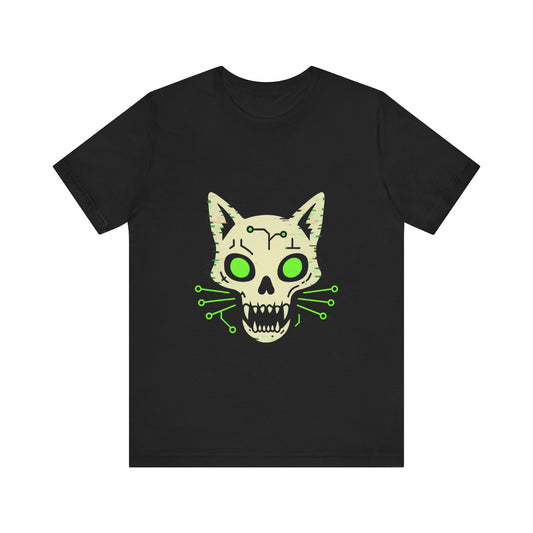 Circuit Cat Skull Shirt | Gothic PCB Cat Skull Tee | Neon Green Cyber Occult Design