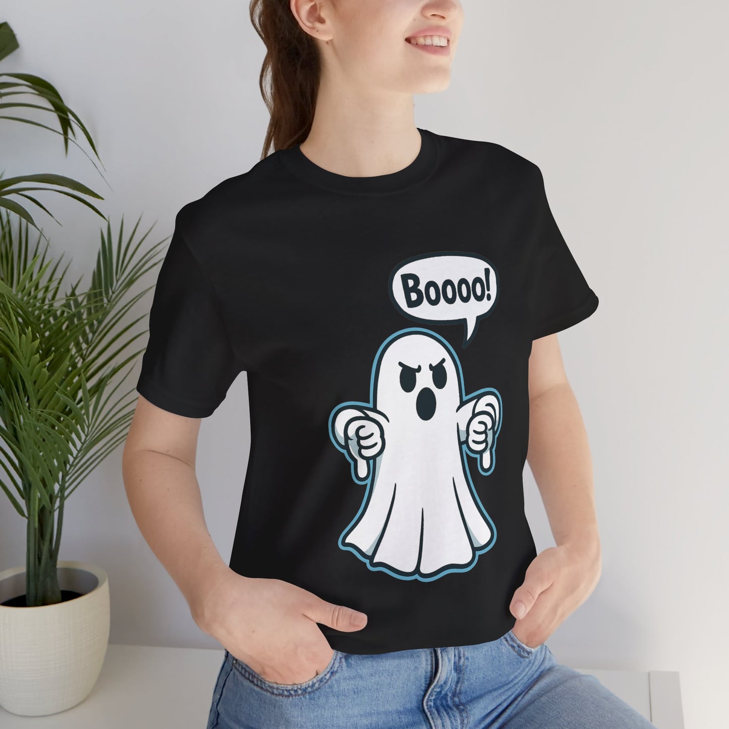 Disapproving Ghost Shirt Funny Boooo Cartoon Ghost Humor Design Blue Outline