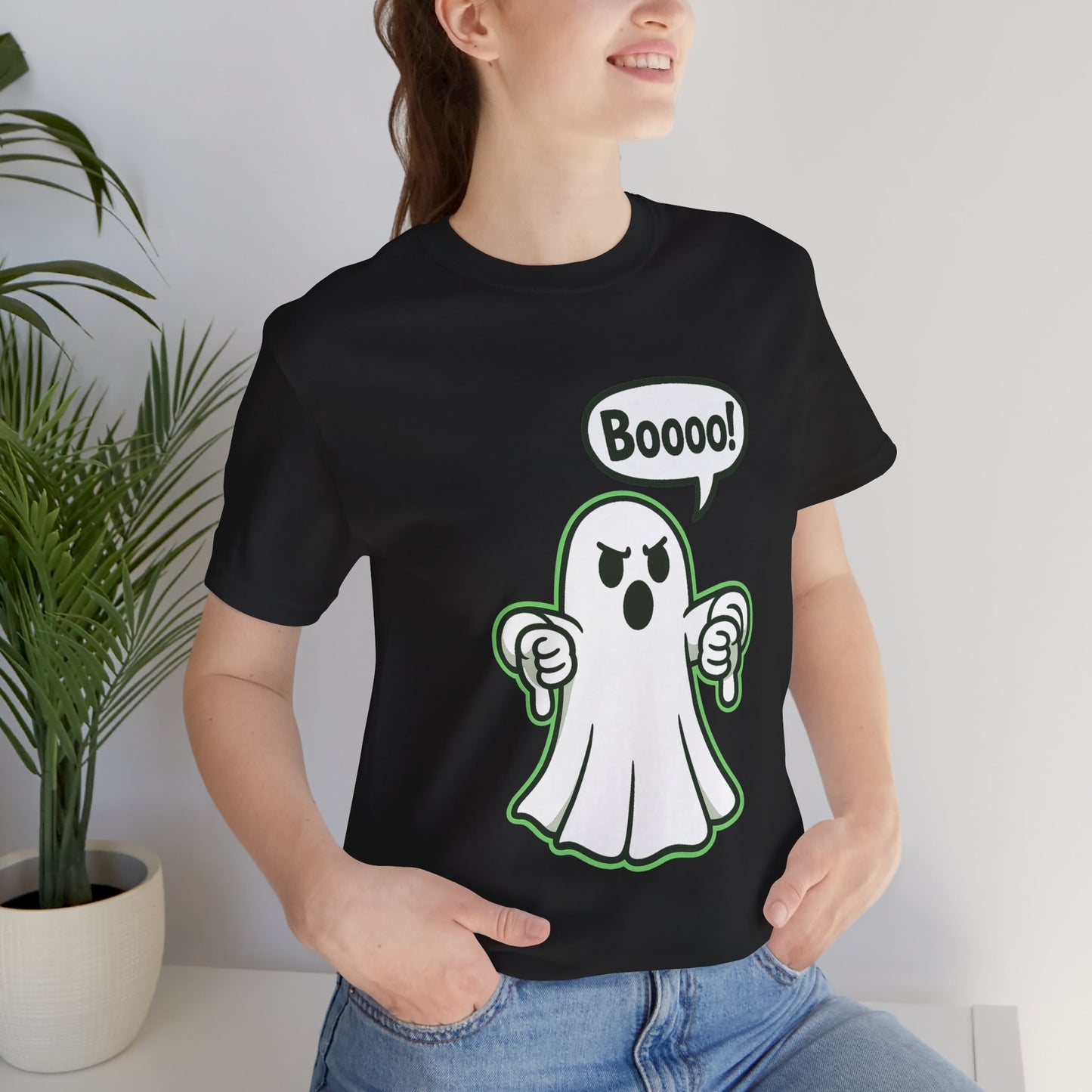 Disapproving Ghost Shirt Funny Boooo Cartoon Ghost Humor Design Green Outline