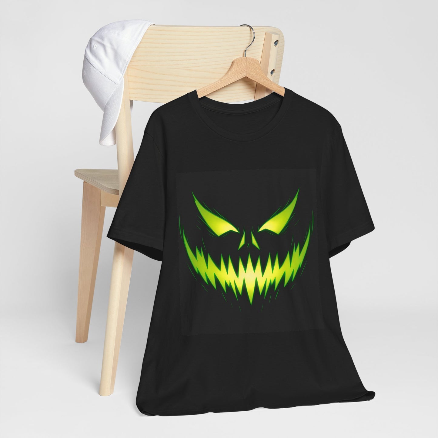 Sinister Neon Green Jack-O-Lantern Face T-Shirt | Halloween Horror Pumpkin Glow Shirt | Spooky Graphic Tee