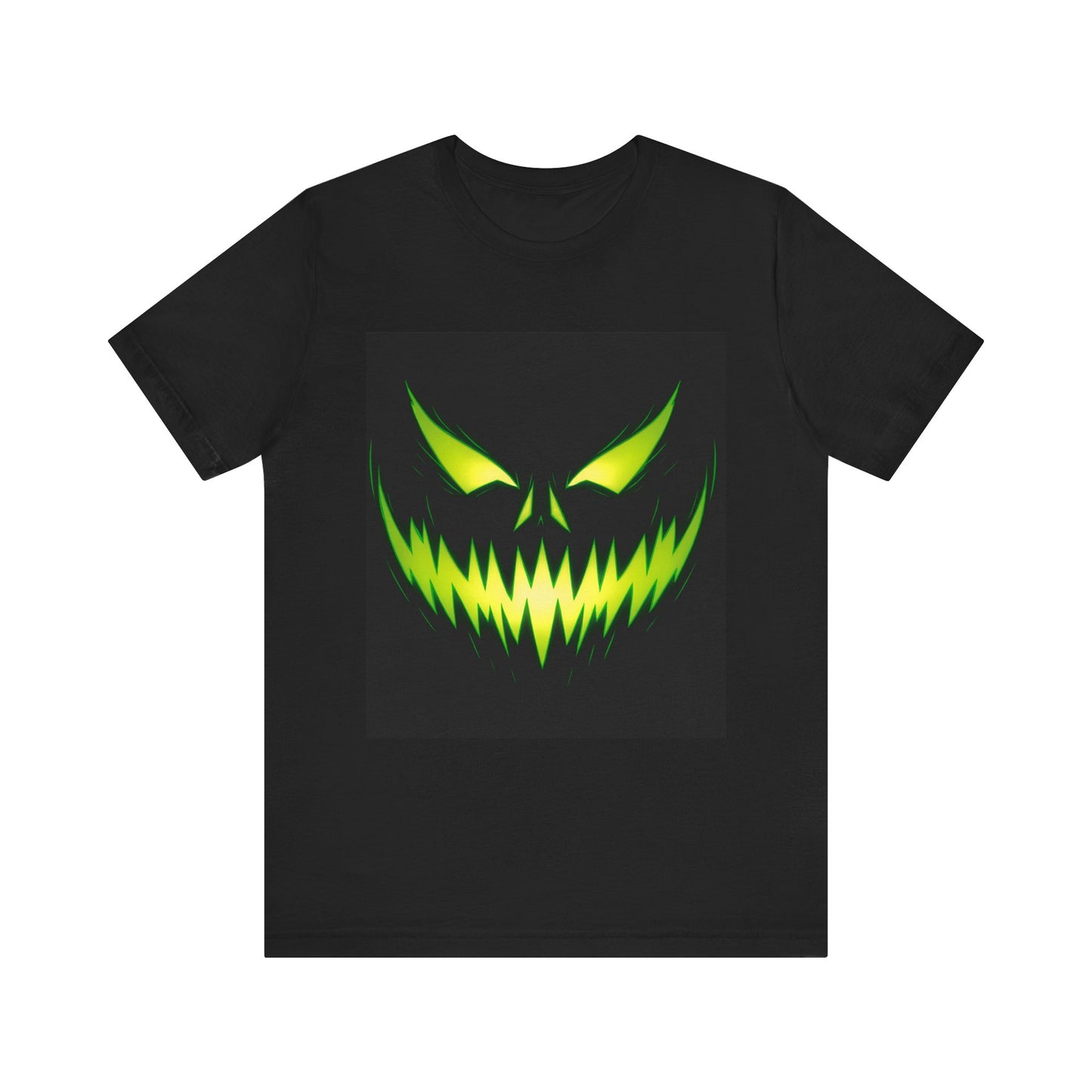 Sinister Neon Green Jack-O-Lantern Face T-Shirt | Halloween Horror Pumpkin Glow Shirt | Spooky Graphic Tee