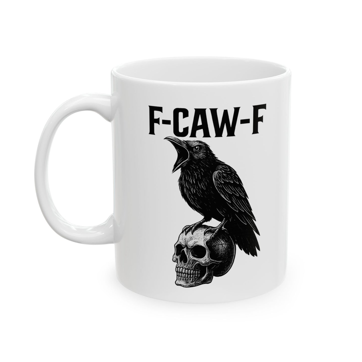 Raven on Skull Coffee Mug Gothic Crow Cup with Dark Humor F Caw F Design