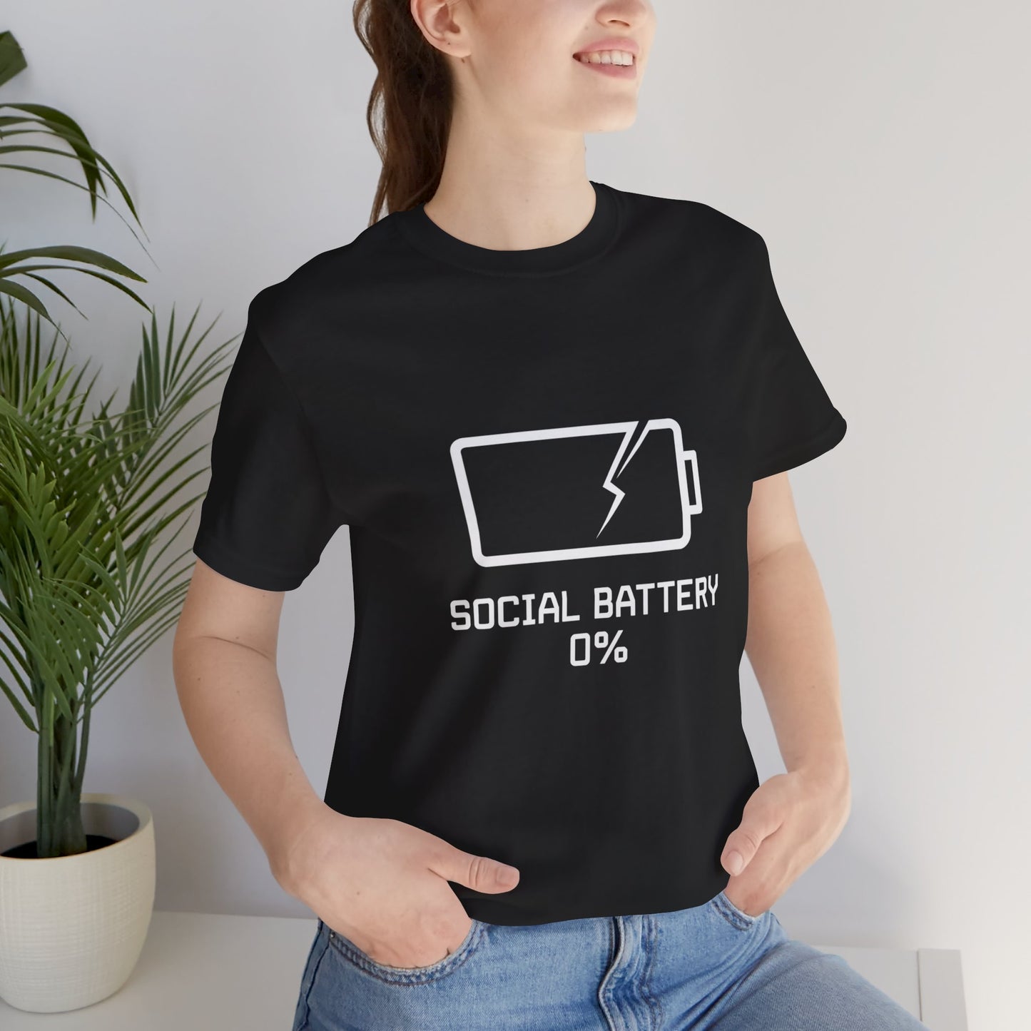 Social Battery 0% T-Shirt | Funny Goth Introvert Tee | Low Energy Meme Shirt | Dark Humor Unisex Graphic Tee