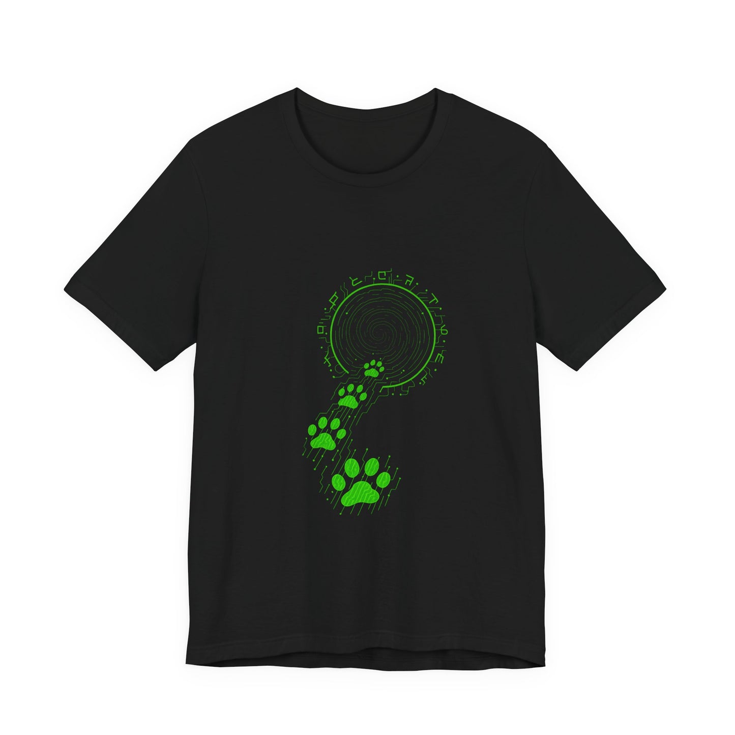 Pawprints in the Void Cat Shirt Circuit Cyber Cat Paw Tee Neon Green Glitch Design