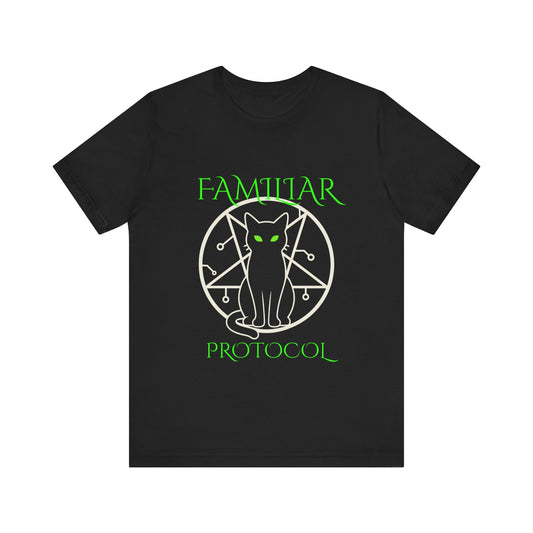 Familiar Protocol Cat Shirt | Glitchy Circuit Summoning Circle Tee | Gothic Occult Neon Green