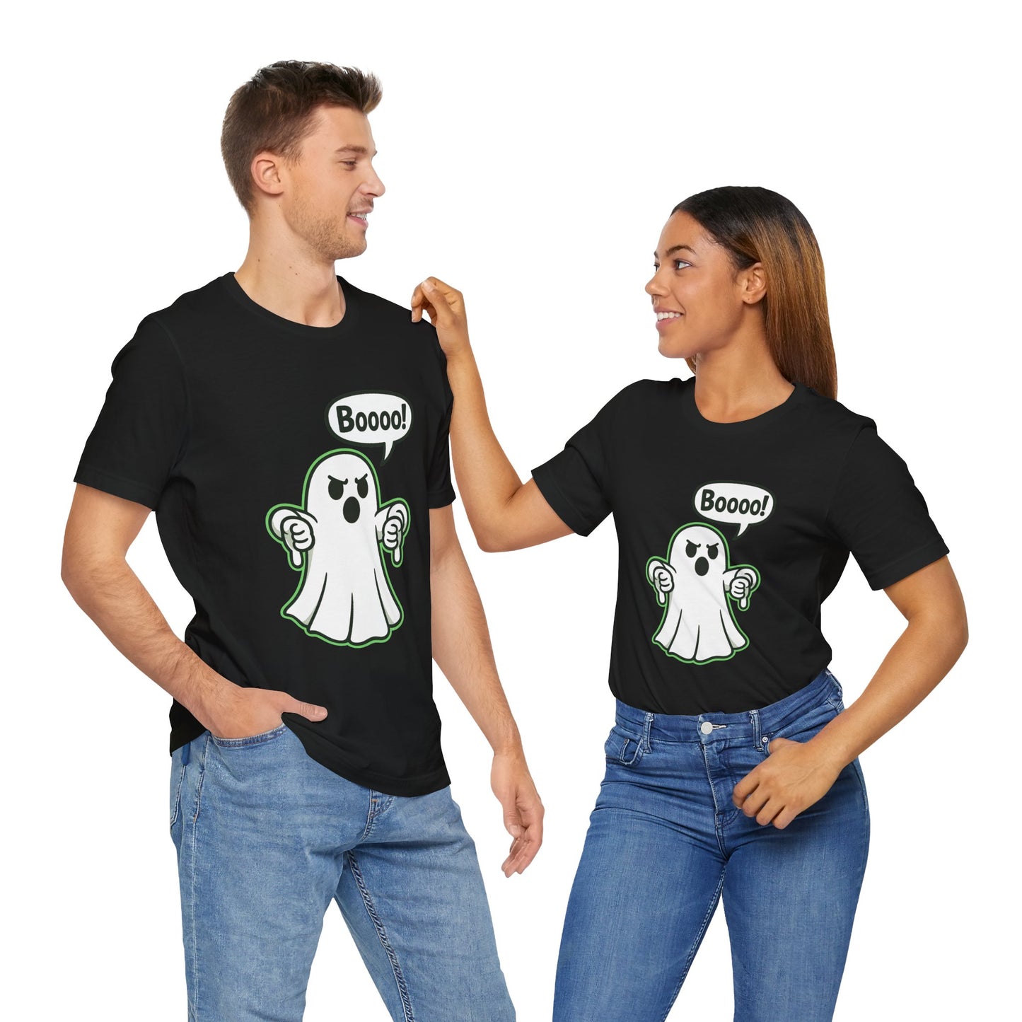 Disapproving Ghost Shirt Funny Boooo Cartoon Ghost Humor Design Green Outline