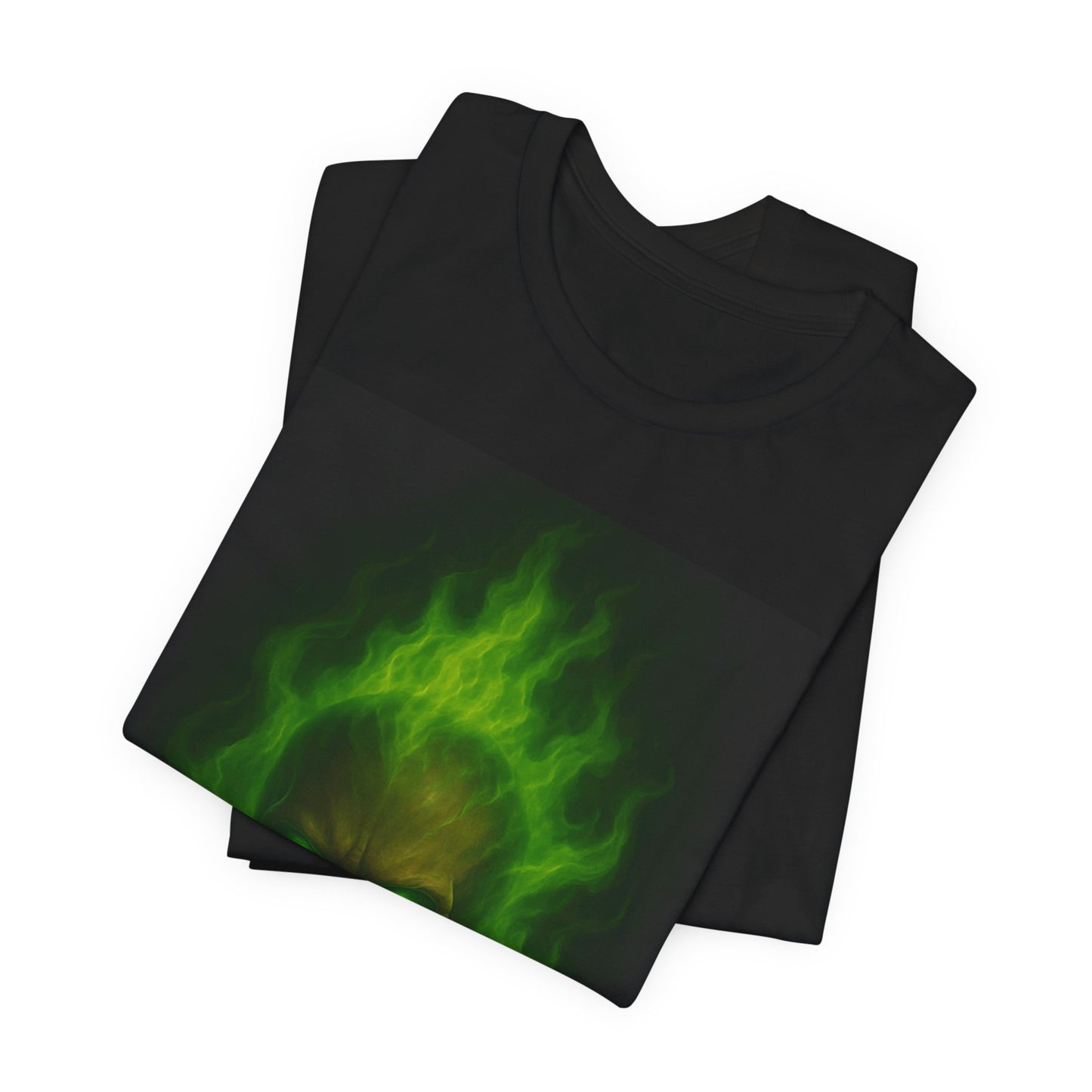Vampire Skull T-Shirt with Green Flame Art | Gothic Horror Skull Tee | Occult Fire Glow Shirt