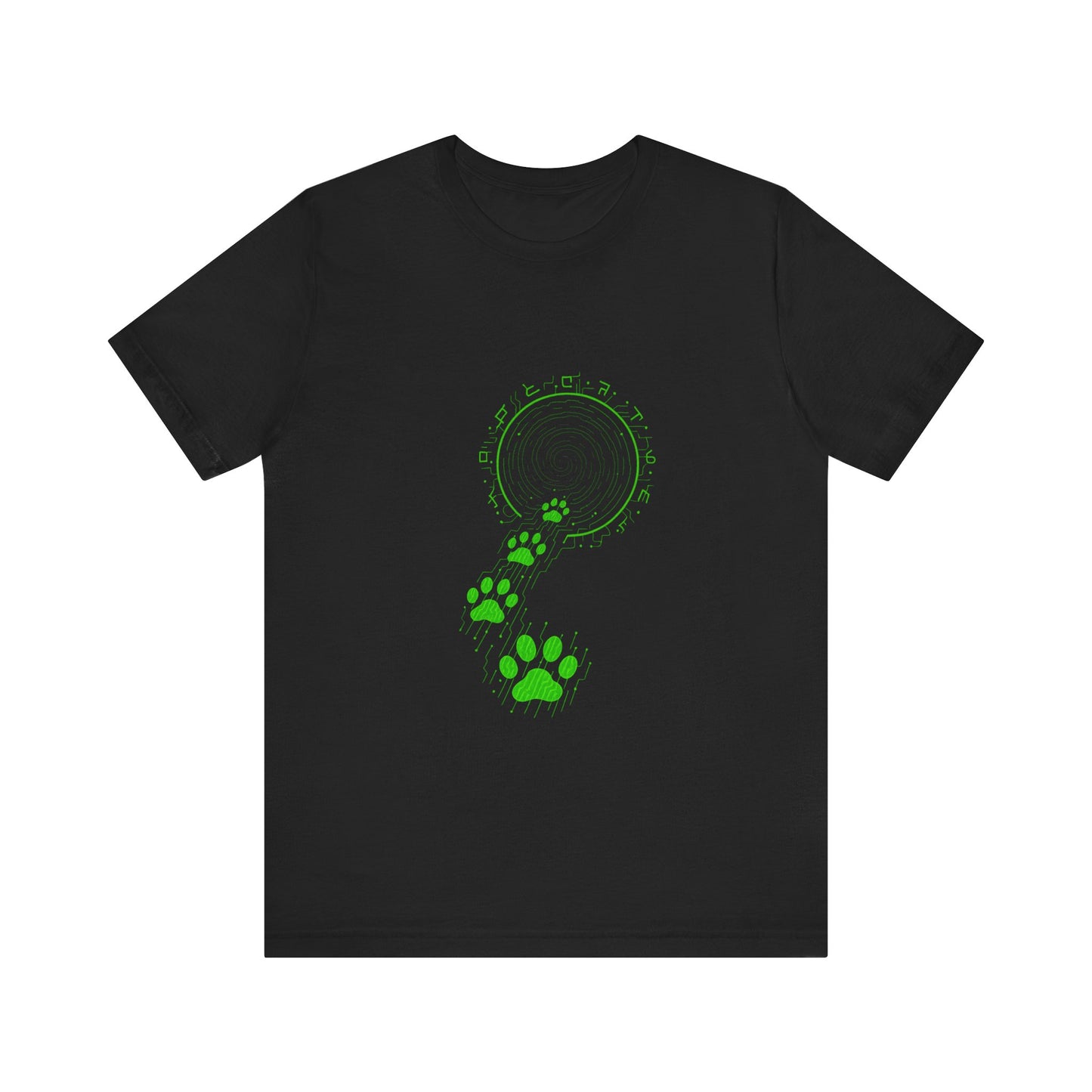 Pawprints in the Void Cat Shirt Circuit Cyber Cat Paw Tee Neon Green Glitch Design
