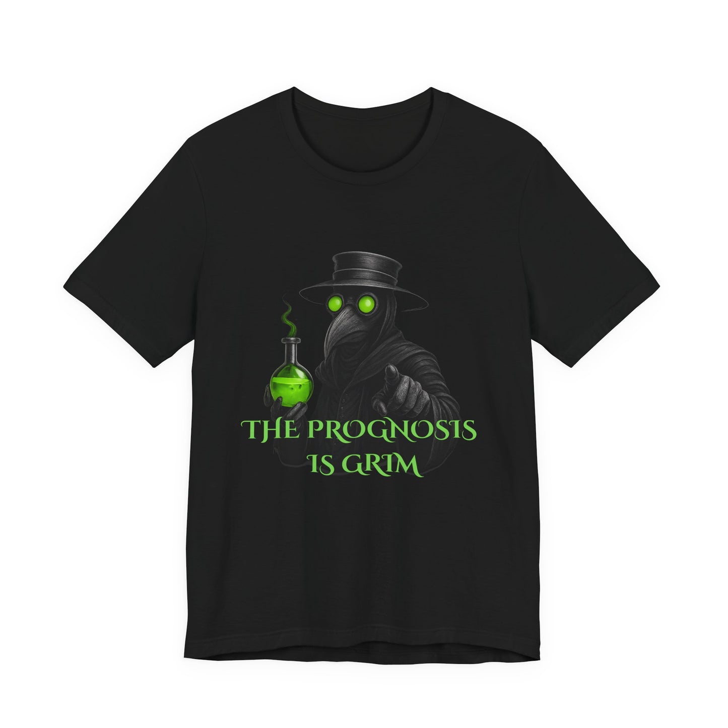 Plague Doctor T-Shirt Gothic Horror Shirt, "The prognosis is grim" Graphic Tee, Dark Academia Witchy Occult Aesthetic