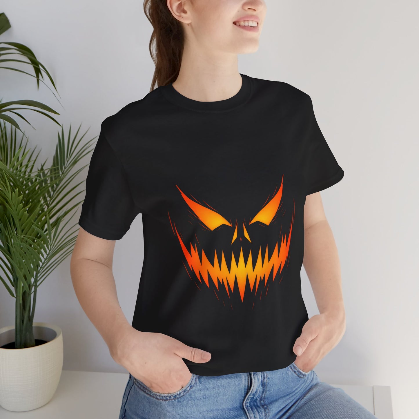 Scary Pumpkin Face Jack-O-Lantern T-Shirt | Halloween Orange Glow Shirt | Creepy Horror Pumpkin Graphic Tee